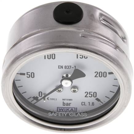 Chemie-Manometer waagerecht, 63mm, 0 - 250 bar