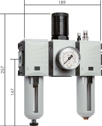 FUTURA Wartungseinheit, 3-tlg., G 1/2", 0,2 - 4 bar, Baur.2, Kondensatablass automatisch
