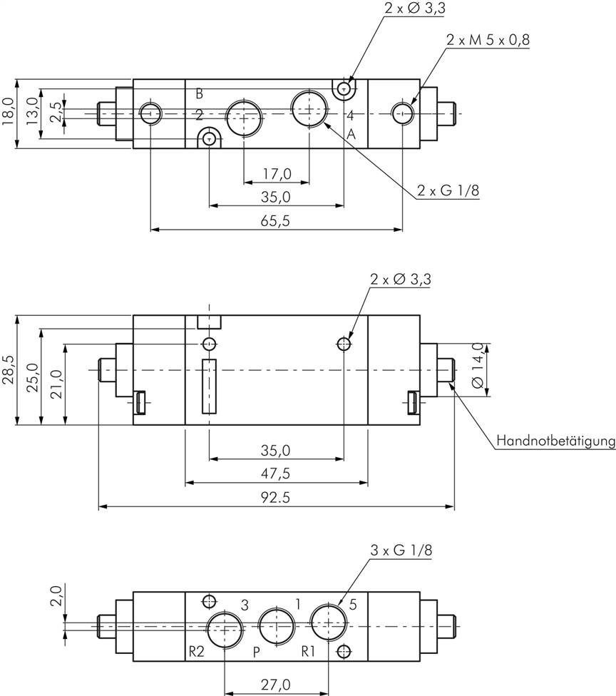 5/2-Wege Pneumatikventil, G 1/8" (Pilot M5), Impulsventil