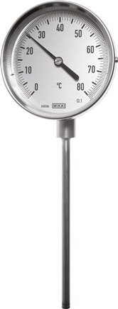 Bimetallthermometer, senkrecht D100/0 bis +160°C/200mm, Edelstahl