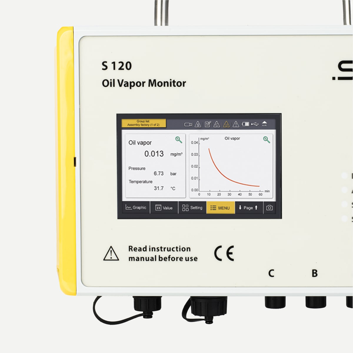 S120 Öldampf-Monitor Druckluft 0,001-5 mg/m³ mit Taupunktsensor, Touchdisplay, Datenlogger