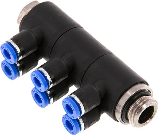 Steck-Mehrfachverteiler, 6-fach G 1/4"-4mm, IQS-Standard