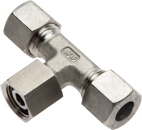 Einstellb. T-Schneidringverschraubung 8 L (M14x1,5), 1.4571, mit Dichtkegel und O-Ring