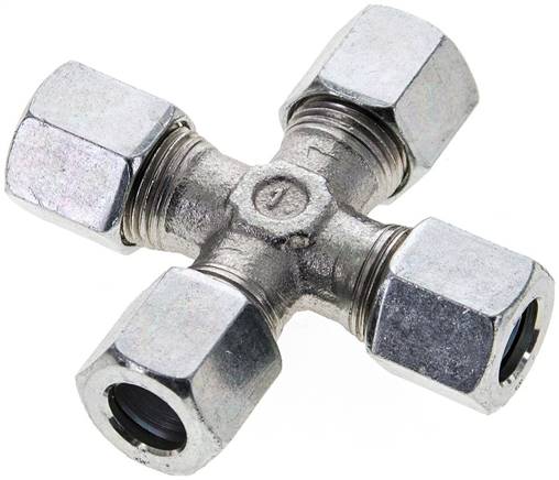 Kreuz-Schneidringverschraubung 8 LL (M12x1), Stahl verzinkt