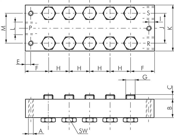 P-R-S-Leiste inkl. Hohlschrauben und Dichtungen für Ventilbaureihe M04 / P04 R 283/2