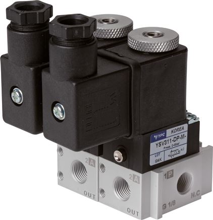 3/2-Wege Magnetventil, G 1/8" (Zuluft M5), Federrückstellung (NO), 24 V AC