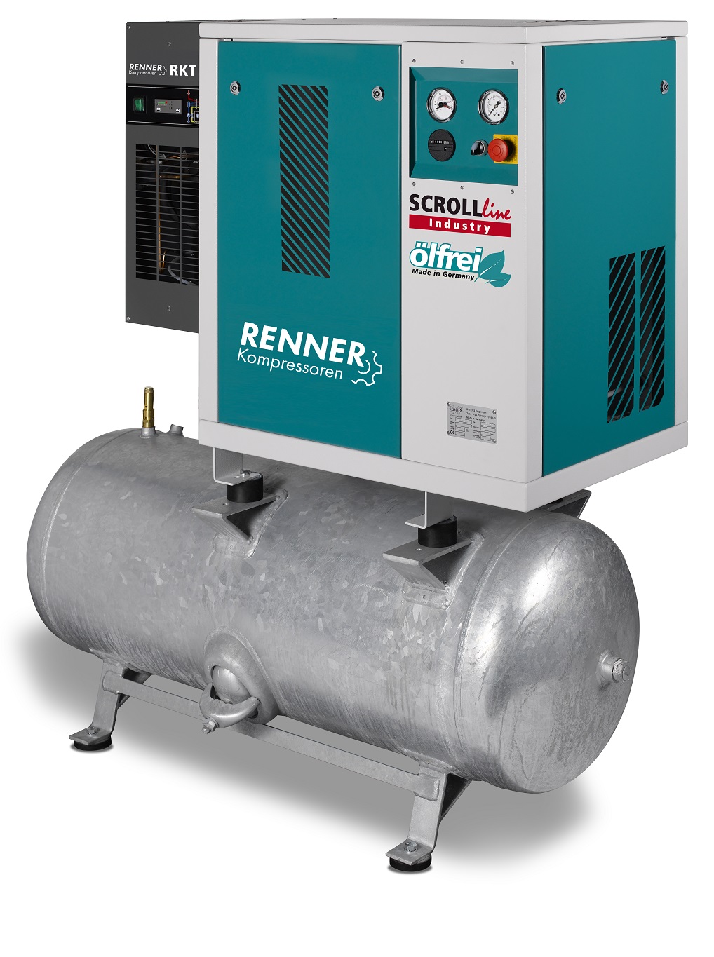 RENNER-Scrollkompressor Industry SLDK-NEO 2-2,2 I 8 bar auf 250L Behälter mit Kältetrockner-Ölfrei