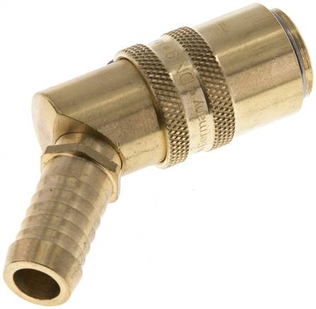 Temperier-Schnellkupplung (Winkel 45°) 13mm Zapfen, 13 (1/2")mm Schlauch, für Stecker beidseitig absperrend mit Entriegelungssicherung