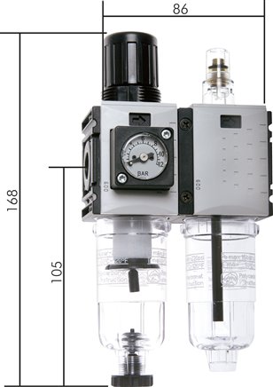 FUTURA Wartungseinheit, 2-tlg., G 1/4", 0,2 - 4 bar, Baur.0, Kondensatablass automatisch