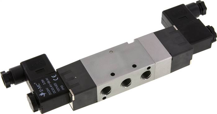 5/3-Wege Magnetventil, G 1/4", Mittelstellung belüftet, 24 V=, Pilot: Polyamid