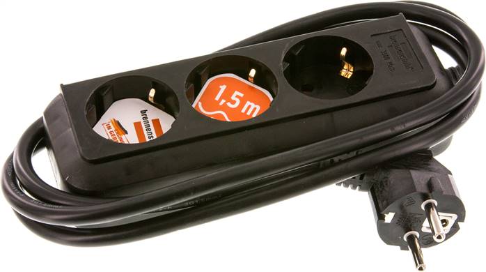Steckdosenleiste (innen), schwarz, Standard ohne Schalter, 3x Schuko (Steckdose)