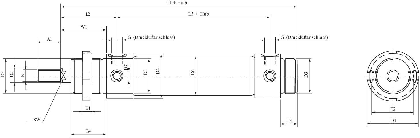 Rundzylinder, Kolben 32 mm, Hub 320 mm