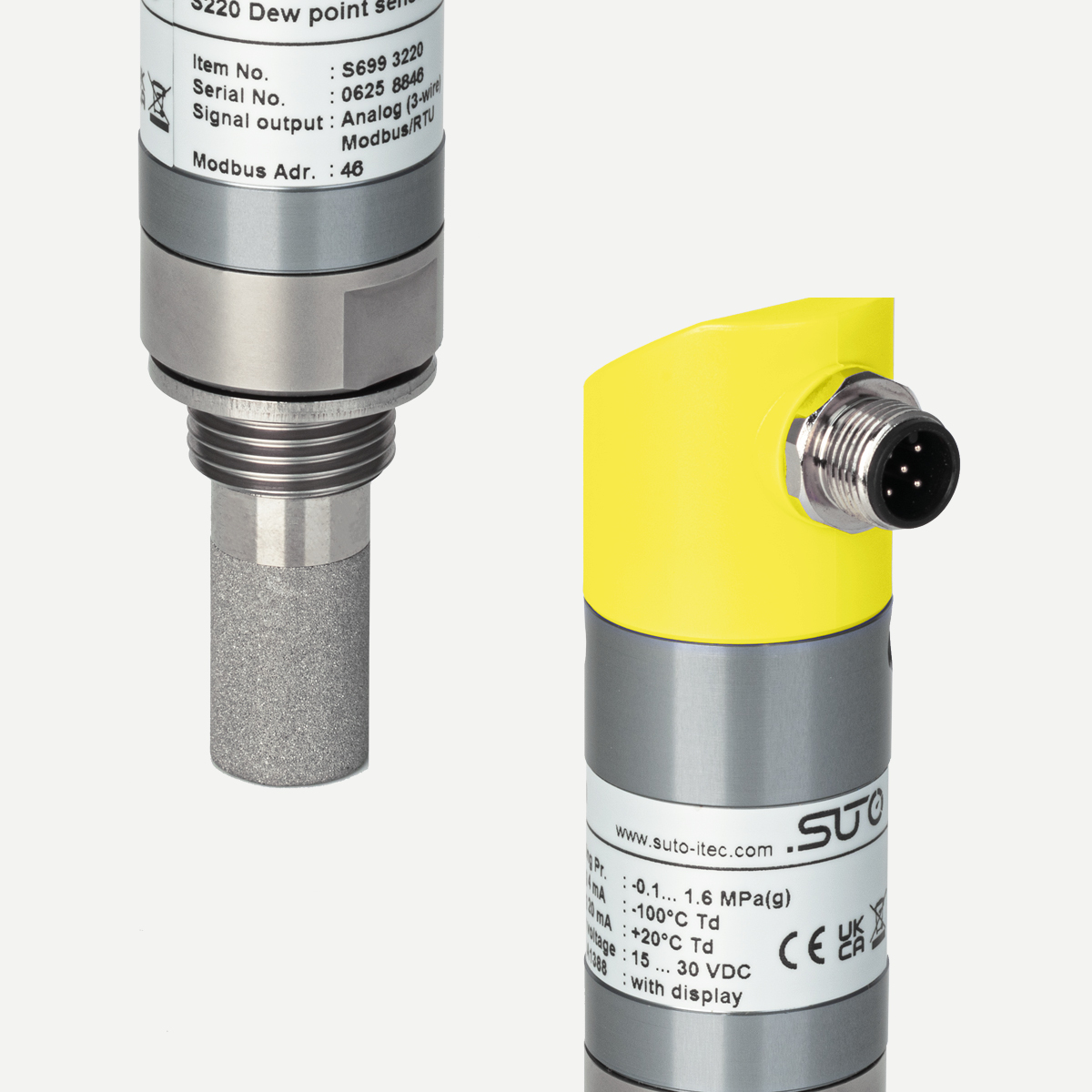 S211 Taupunktsensor für Adsorptionstrockner, -60…+20 °C Td, Drucksensor 16 bar, OLED-Display