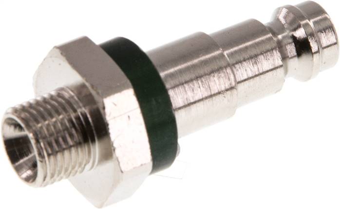 Kupplungsstecker (NW5) G 1/8"(AG), grün, Kreis Ø 10,5 mm, Messing vernickelt