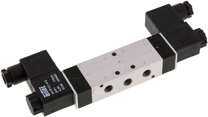 5/3-Wege Magnetventil, G 1/8", Mittelstellung entlüftet, 115 V AC, NW 6, 3-8bar