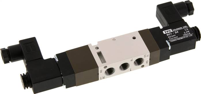 5/3-Wege Magnetventil, G 1/8", Mittelstellung geschlossen, 24 V=