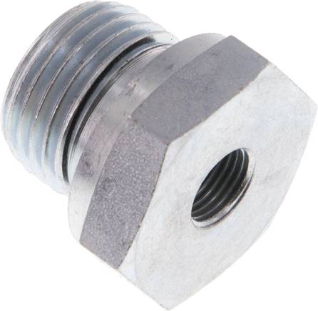 Hydraulik-Reduzierung G 1/2"(AG)-G 1/8"(IG), Stahl verzinkt, Elastomerdichtung