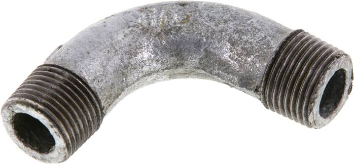 90°-Bogen R 3/8" (AG), Temperguss verzinkt