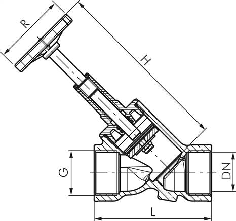 Schrägsitz-Absperrventil, Rp 2", PN 10, Messing, DVGW
