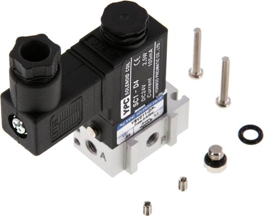 3/2-Wege Magnetventil, M 5, Federrückstellung (NC), 230 V AC, Pilot: Polyamid