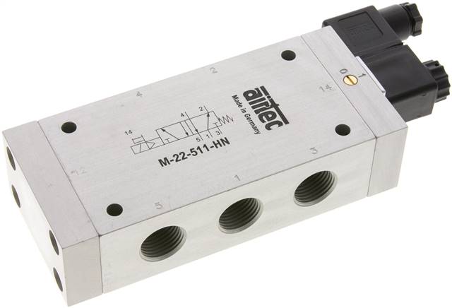 5/2-Wege Magnetventil, G 1/2", Feder, 12 V=