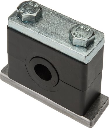 Rohrschelle (Elastomereinsatz) 25mm, Baugröße 3, schwere Baureihe, mit Anschweißplatte & Deckplatte