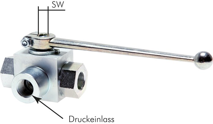 Hochdruck-3-Wege Kugelhahn, L-Bohrung, G 1", 0 bis 350bar