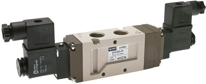 5/3-Wege Magnetventil, G 3/8", Mittelstellung geschlossen, 12 V=
