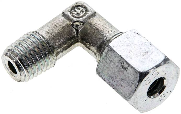 Winkel-Schneidringverschraub. M 12x1,5 (konisch)-6 S (M14x1,5), Stahl verzinkt