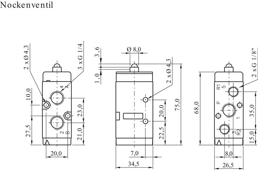 5/2-Wege Endschalter mit Nocke, G 1/4" (Abluft G 1/8")
