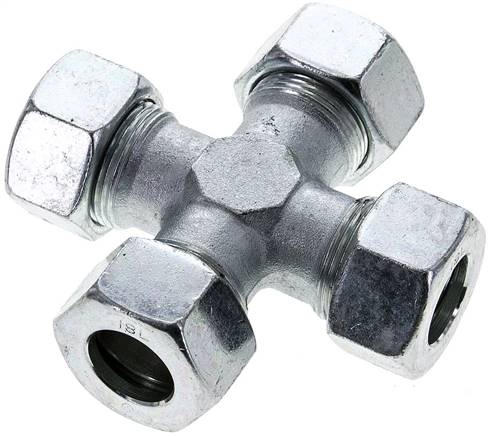 Kreuz-Schneidringverschraubung 18 L (M26x1,5), Stahl verzinkt