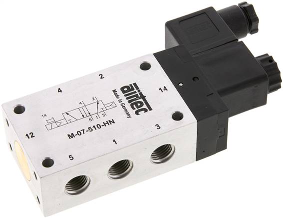 5/2-Wege Magnetventil, G 1/4", Luftfeder, 12 V=
