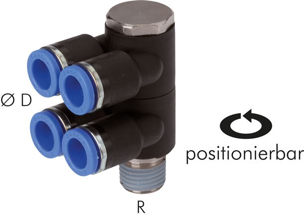 Steck-Mehrfachverteiler, 4-fach R 1/8"-8mm, IQS-Standard