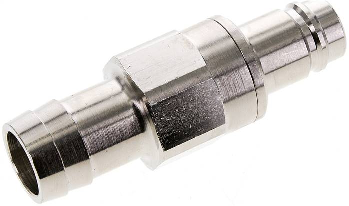 Kupplungsstecker (NW15) 25 (1")mm Schlauch, Messing vernickelt, beidseitig absperrend