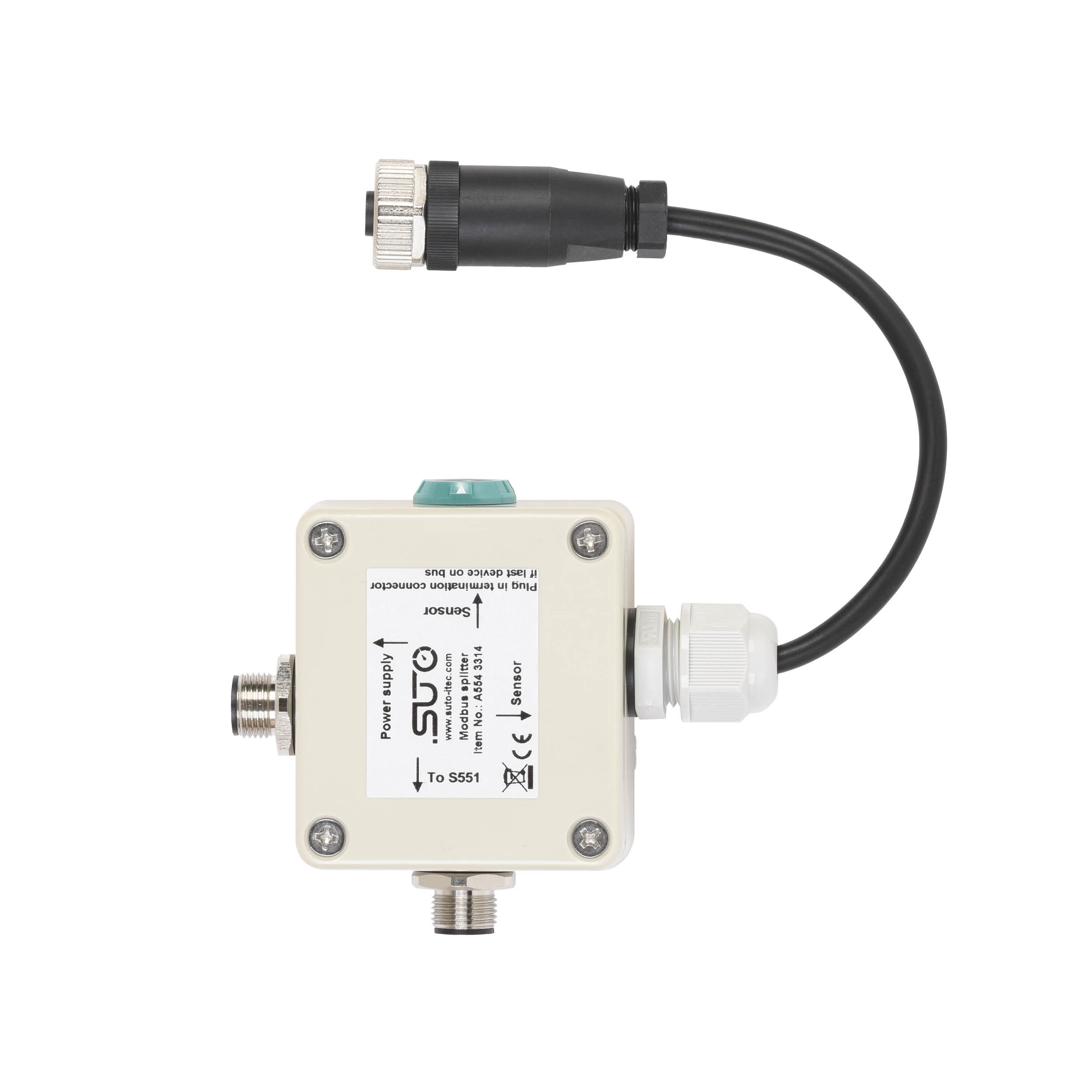 RS-485 T-Splitter mit 3 x M12 zum Bus-Anschluss von RS-485-Geräten
