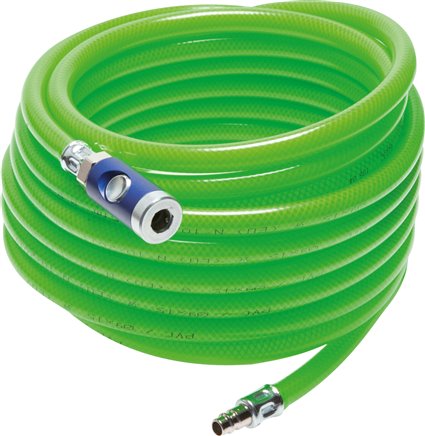 PVC-Gewebeschlauch 9 (3/8")x15mm, 10mtr. mit Kupplung & Stecker