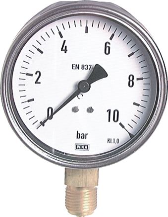 Manometer senkrecht (CrNi/Ms), 100mm, 0 - 1000 bar
