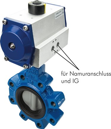 Pneum. Anflanschklappe 5"-150 lbs (ANSI B 16.5) GGG40/Edelstahl/EPDM, doppeltwirkend