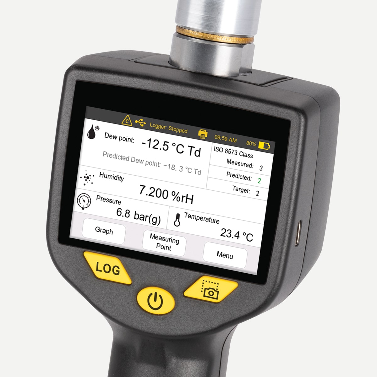 S520 Mobiles Taupunktmessgerät für Druckluft und Gase, -60…+50 °C Td, Drucksensor 16 bar