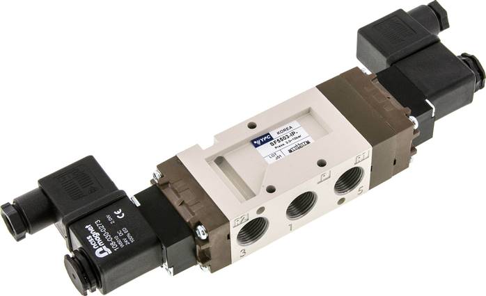 5/3-Wege Magnetventil, G 3/8", Mittelstellung belüftet, 24 V=