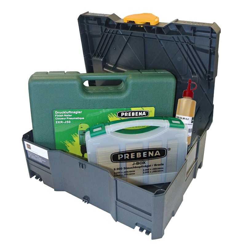 AKTION DF-Spar-Set Prebena Druckluftnagler 2XR-J50 + J-Box + Systainer + Spezial-Öl für Druckluftwerkzeuge