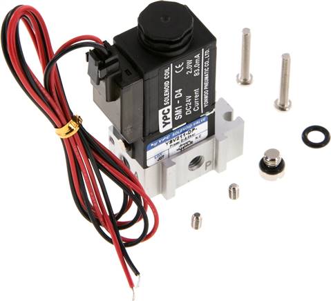3/2-Wege Magnetventil, M 5, Federrückstellung (NC), 24 V=, mit LED inkl. 600 mm Kabel, Pilot: Polyamid