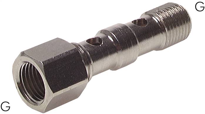Hohlschraube, 2-fach Innengew. G 1/4"-46,7mm, Messing vernickelt