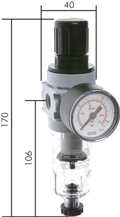 MULTIFIX Filterregler, G 1/4", 0,1 - 3bar, n. rücksteuerbar, Metallbehälter