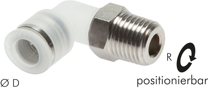 Winkel-Steckanschluss R 1/4"-4mm, IQS-PP, Polypropylen mit Edelstahl-Gewinde