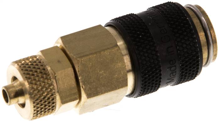 Schnellkupplung (NW5) 6x4mm Schlauch, Messing, für Stecker beidseitig absperrend, schwarz