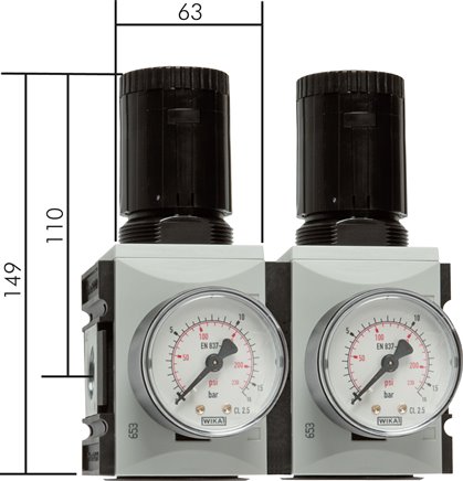 FUTURA Druckregler, G 3/8", 0,5 - 8bar, BG 2, mit durchgehender Druckversorgung