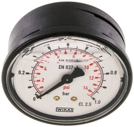 Glycerin-Manometer waagerecht (KU/Ms), 63mm, 0 - 1 bar