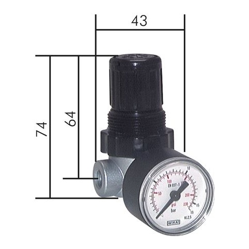 Mini regolatore di pressione G 1/4", 0,5 - 10 bar, dipendente dalla pressione di pre-pressione