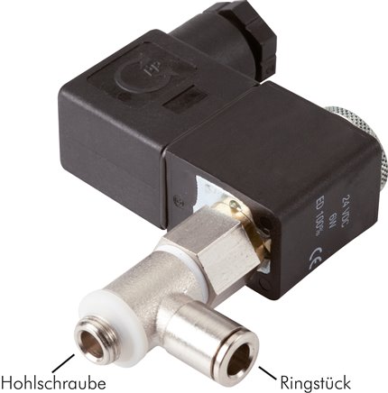 Hohlschrauben-Magnetventil G 1/8"-6, 3/2-Wege, 24 V= (NC)PE-Ringstück